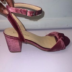 Liliana Rose Pink Velvet Block Heel Sandal